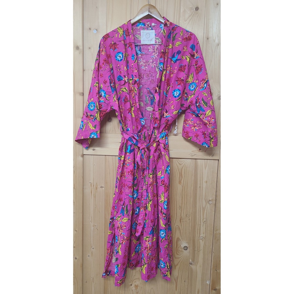 Printfresh Robe Womens 1XL Pink NWOT Organic Cotton Floral Bird Sleepwear